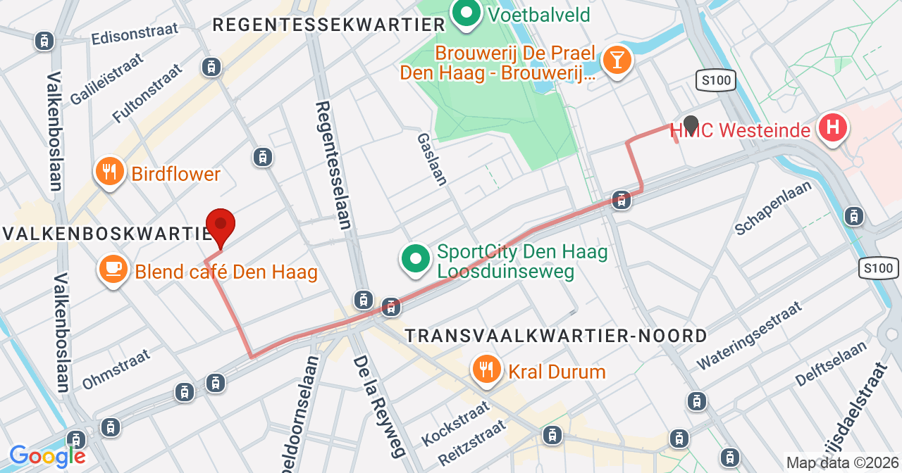 Kaart van het incident in 's-Gravenhage met de aanrijroutes van de gealarmeerde eenheden