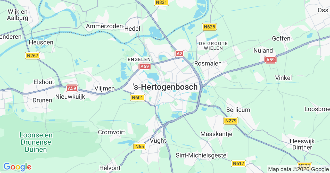 Kaart van het incident in 's-Hertogenbosch met berekende routes vanaf gealarmeerde posten