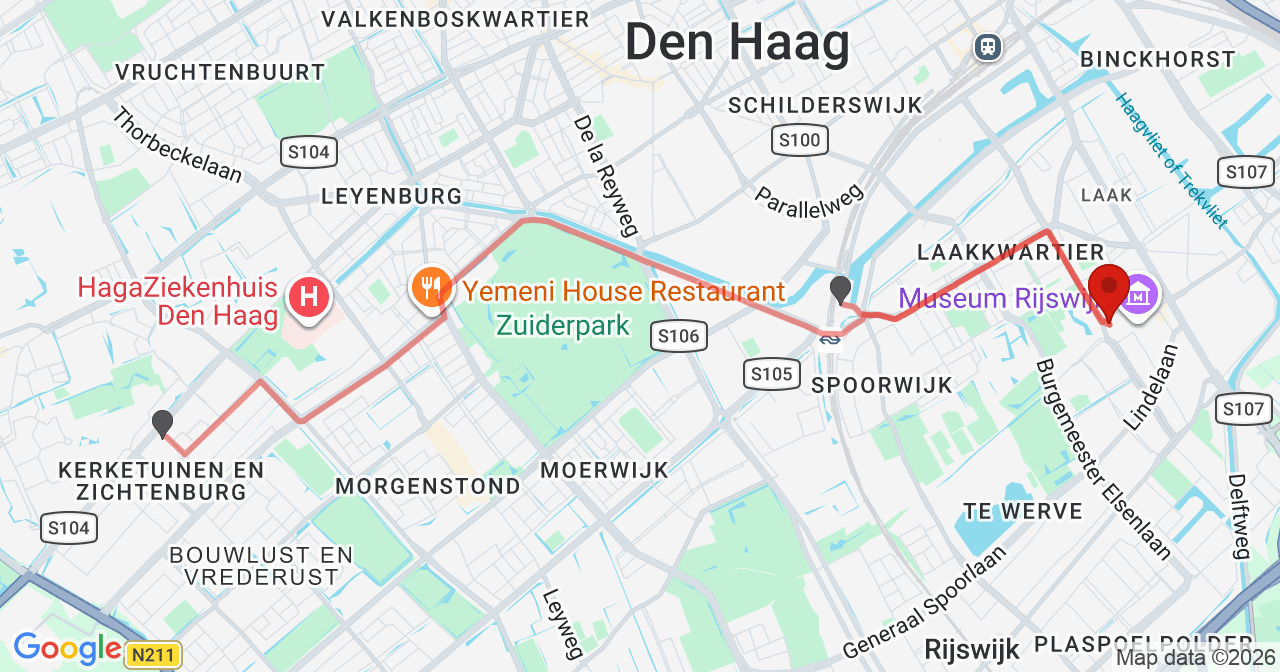 Kaart van het incident in Rijswijk met de aanrijroutes van de gealarmeerde eenheden