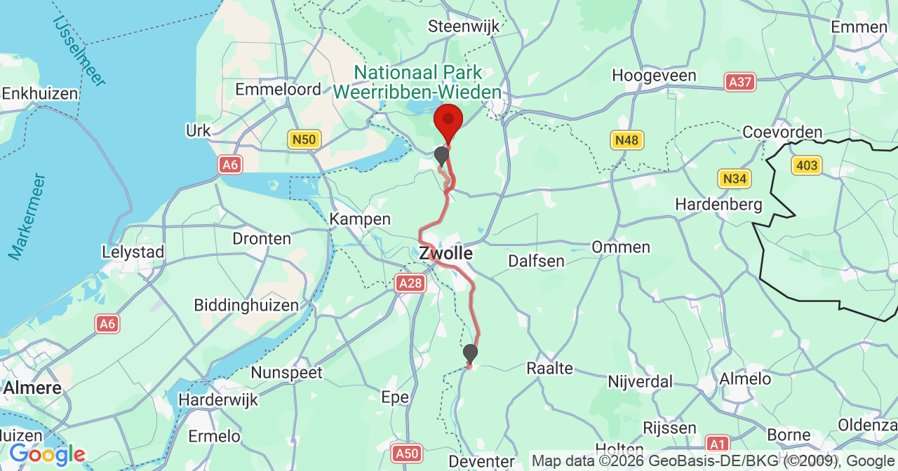 Kaart van het incident in Zwartsluis met de aanrijroutes van de gealarmeerde eenheden