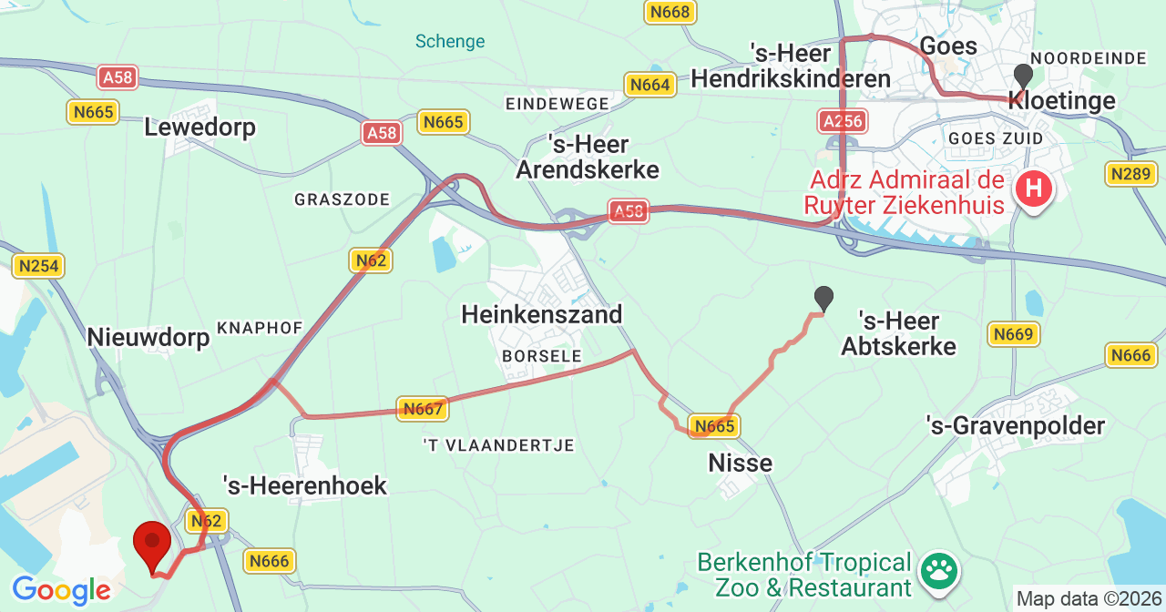 Kaart van het incident in Nieuwdorp met de aanrijroutes van de gealarmeerde eenheden
