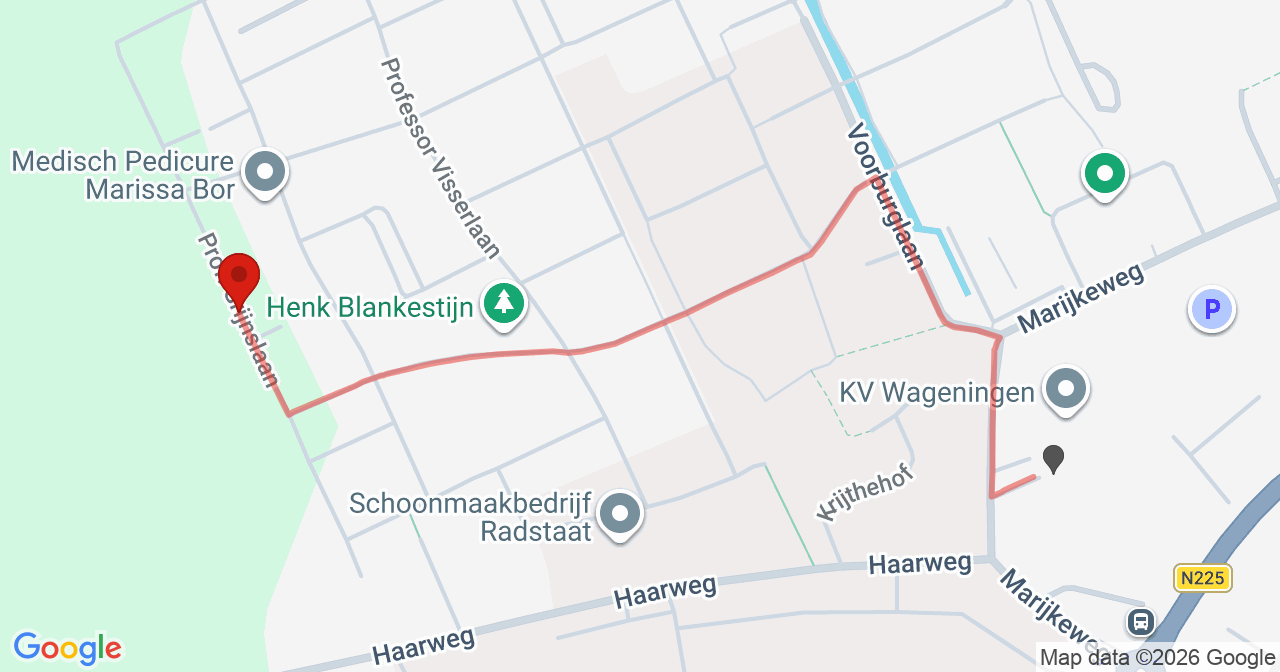 Kaart van het incident in Wageningen met berekende routes vanaf gealarmeerde posten