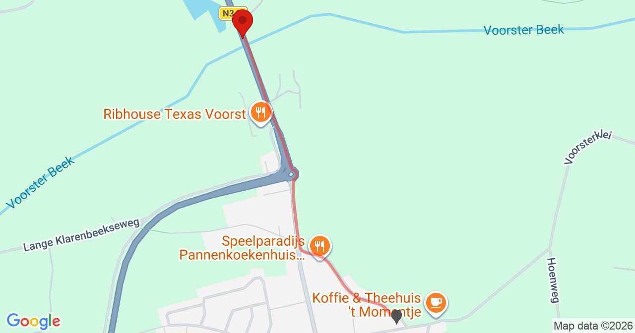 Kaart van het incident in Voorst met de aanrijroutes van de gealarmeerde eenheden