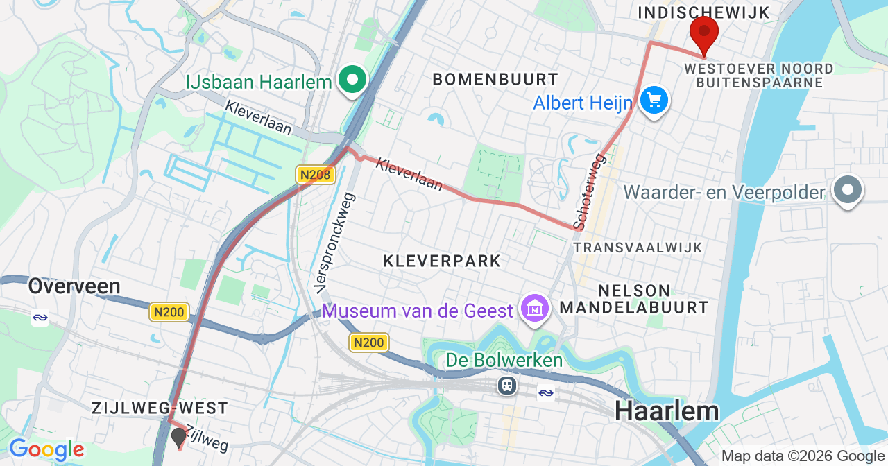 Kaart van het incident in Haarlem met de aanrijroutes van de gealarmeerde eenheden