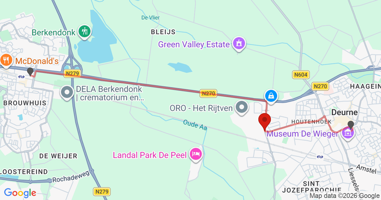 Kaart van het incident in Deurne met de aanrijroutes van de gealarmeerde eenheden