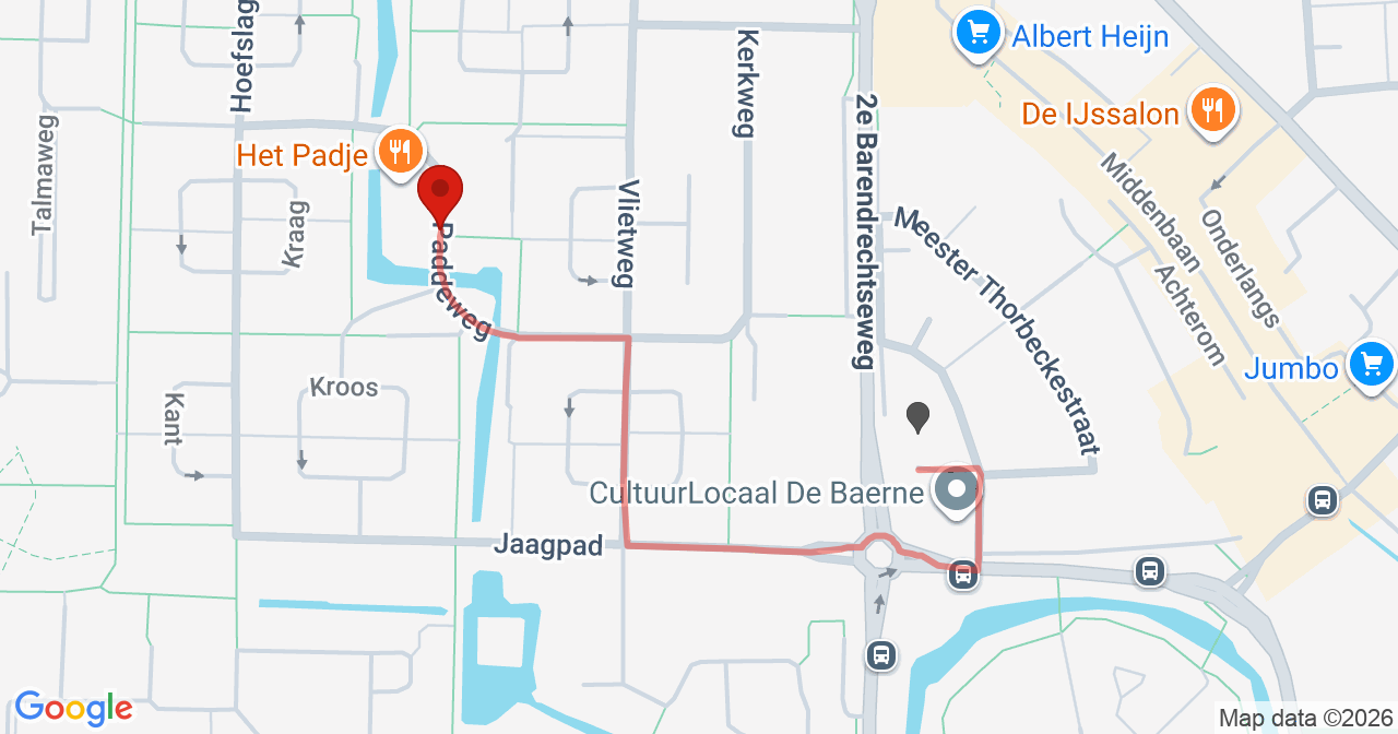 Kaart van het incident in Barendrecht met de aanrijroutes van de gealarmeerde eenheden