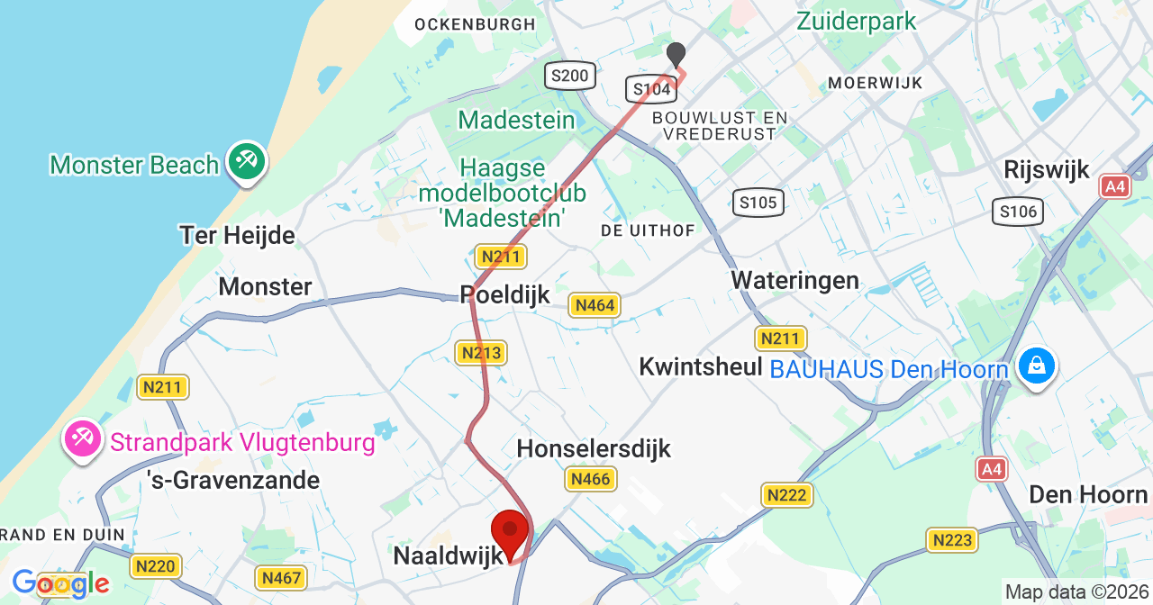 Kaart van het incident in Naaldwijk met berekende routes vanaf gealarmeerde posten