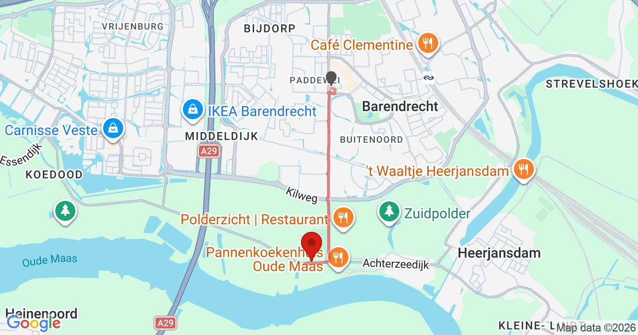 Kaart van het incident in Barendrecht met berekende routes vanaf gealarmeerde posten