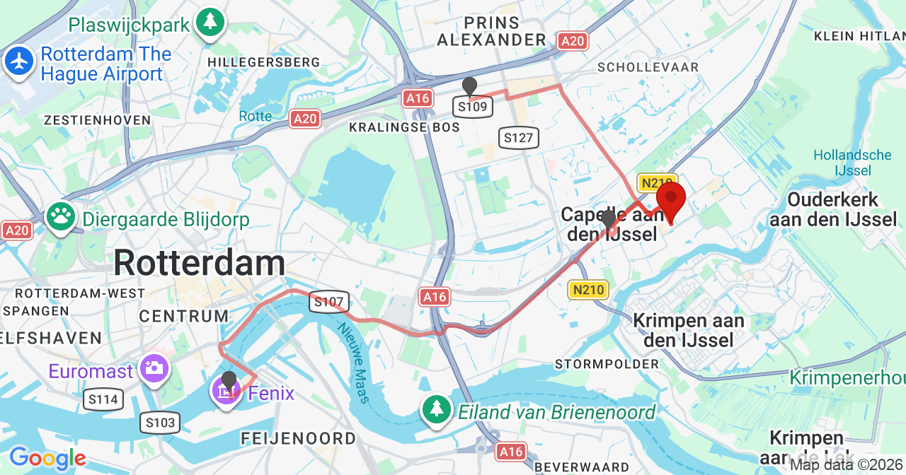 Kaart van het incident in Capelle aan den IJssel met berekende routes vanaf gealarmeerde posten
