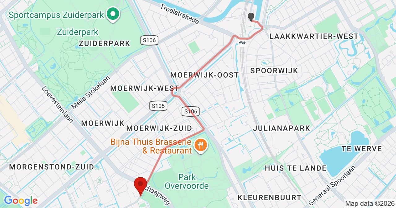 Kaart van het incident in Rijswijk met berekende routes vanaf gealarmeerde posten