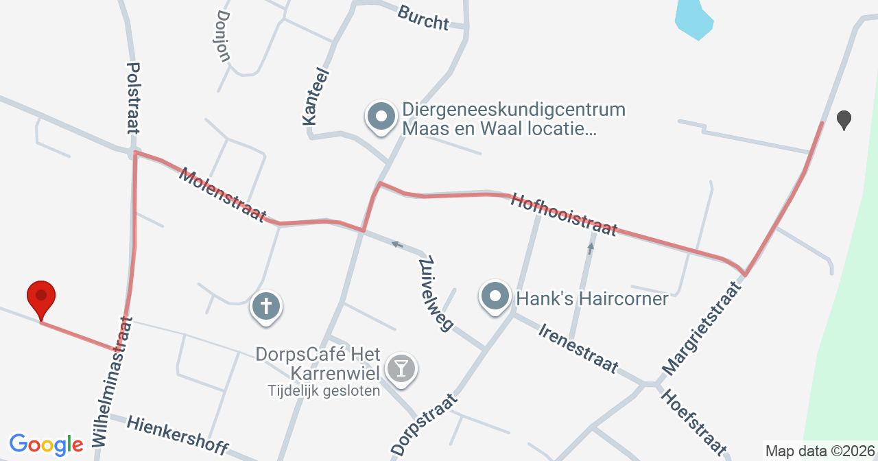 Kaart van het incident in Dreumel met de aanrijroutes van de gealarmeerde eenheden