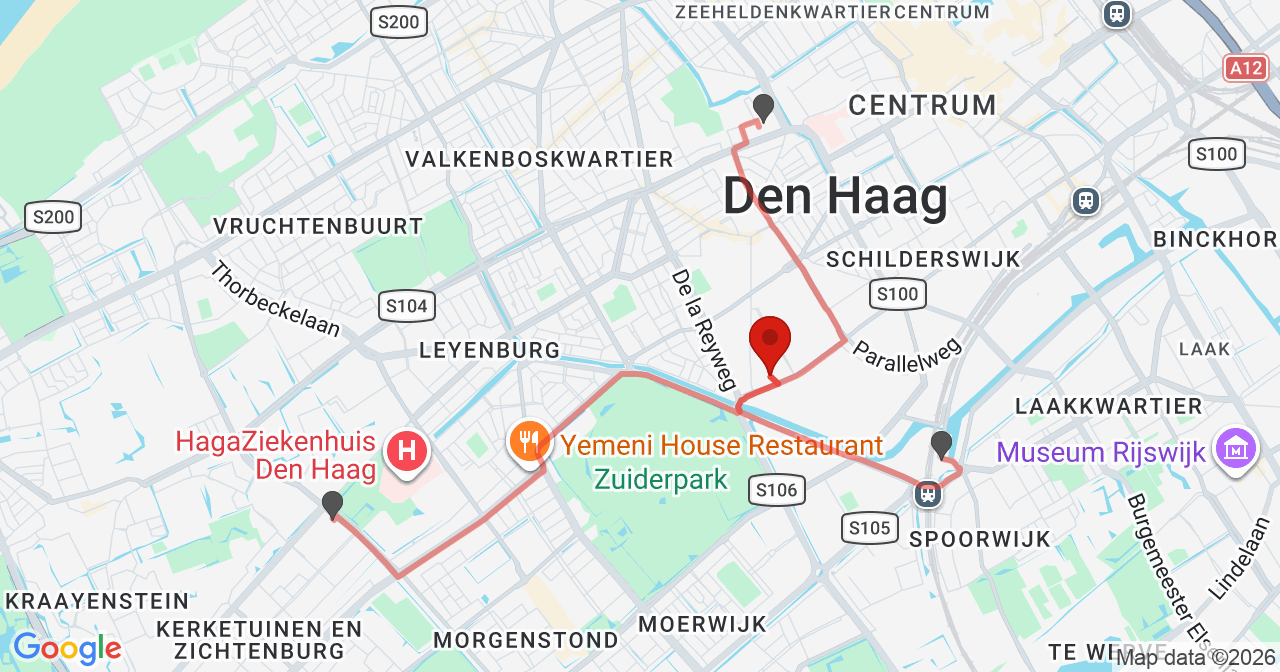 Kaart van het incident in 's-Gravenhage met de aanrijroutes van de gealarmeerde eenheden