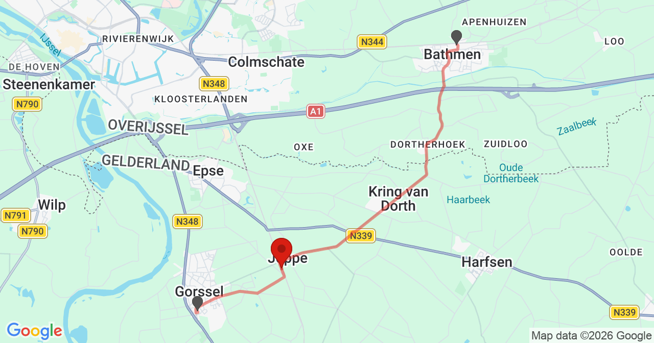 Kaart van het incident in Joppe met berekende routes vanaf gealarmeerde posten