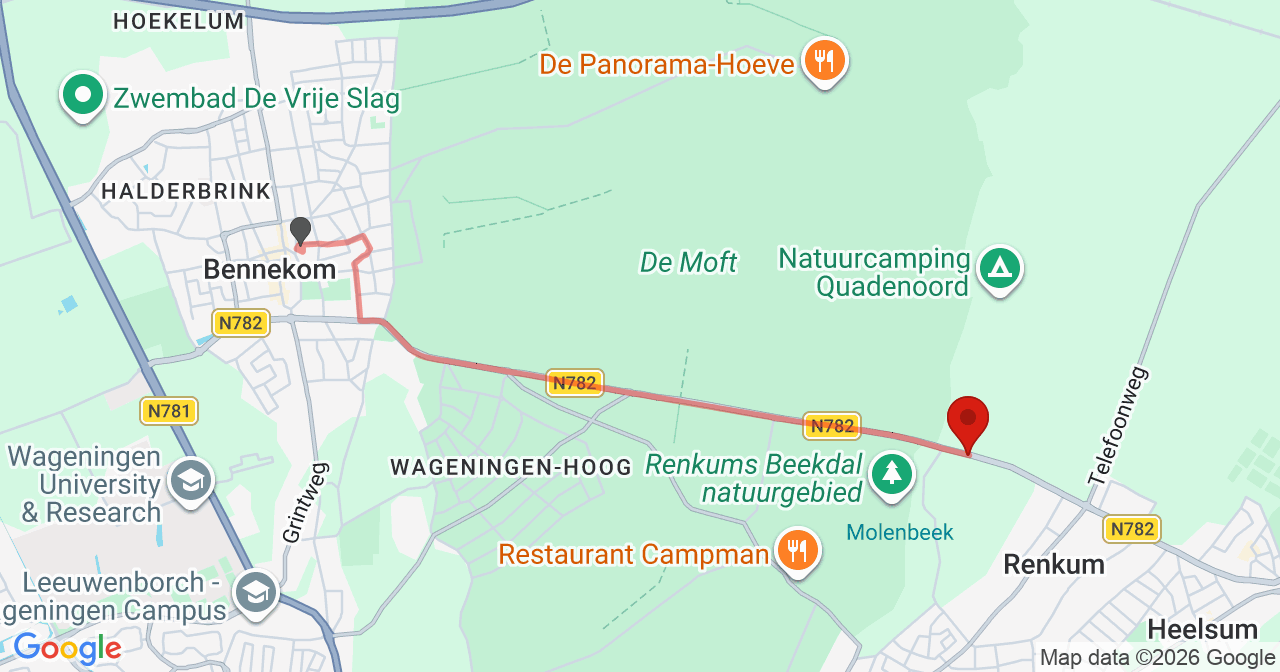 Kaart van het incident in Renkum met de aanrijroutes van de gealarmeerde eenheden
