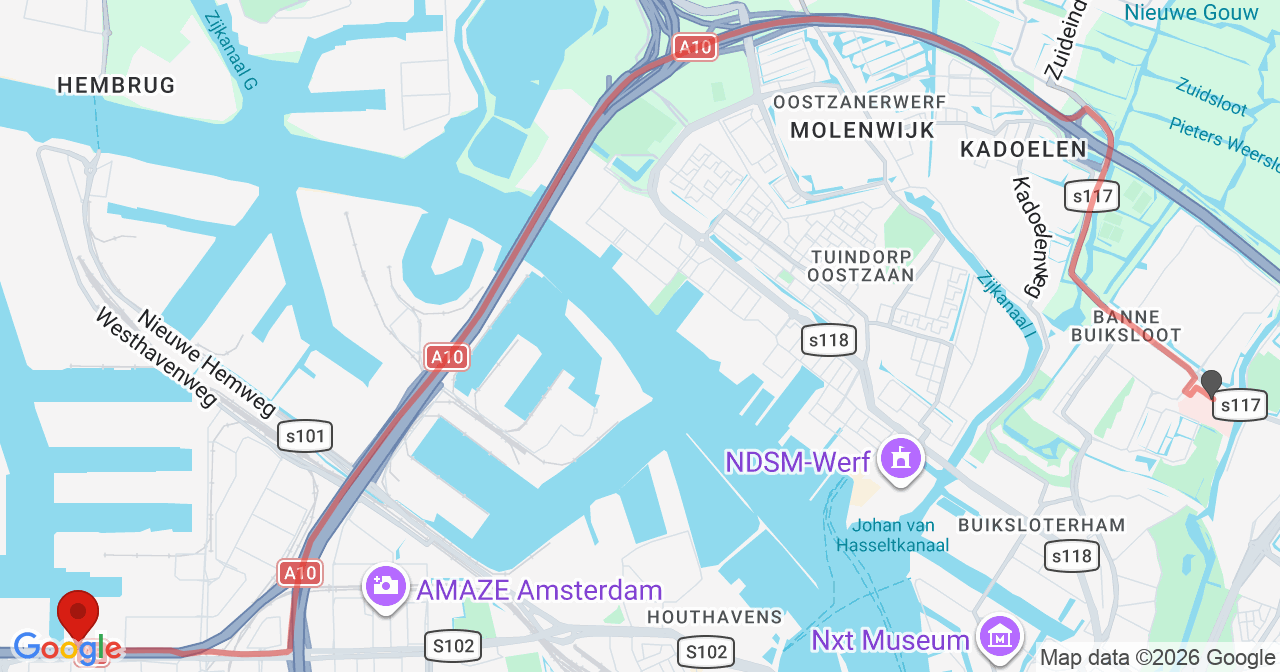 Kaart van het incident in Amsterdam met berekende routes vanaf gealarmeerde posten