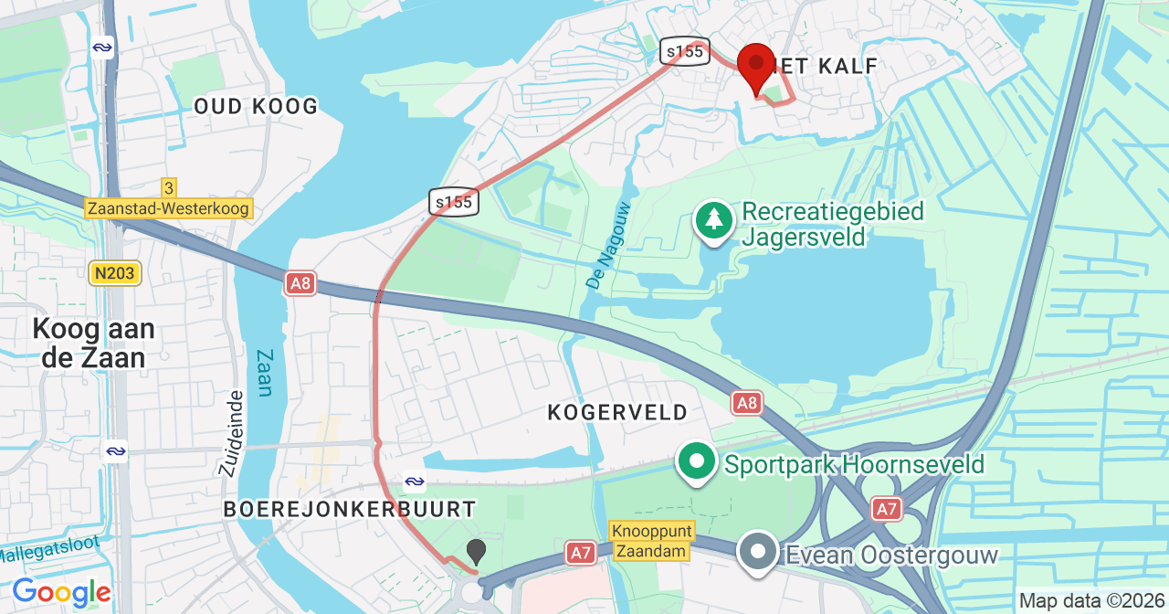 Kaart van het incident in Zaandam met berekende routes vanaf gealarmeerde posten