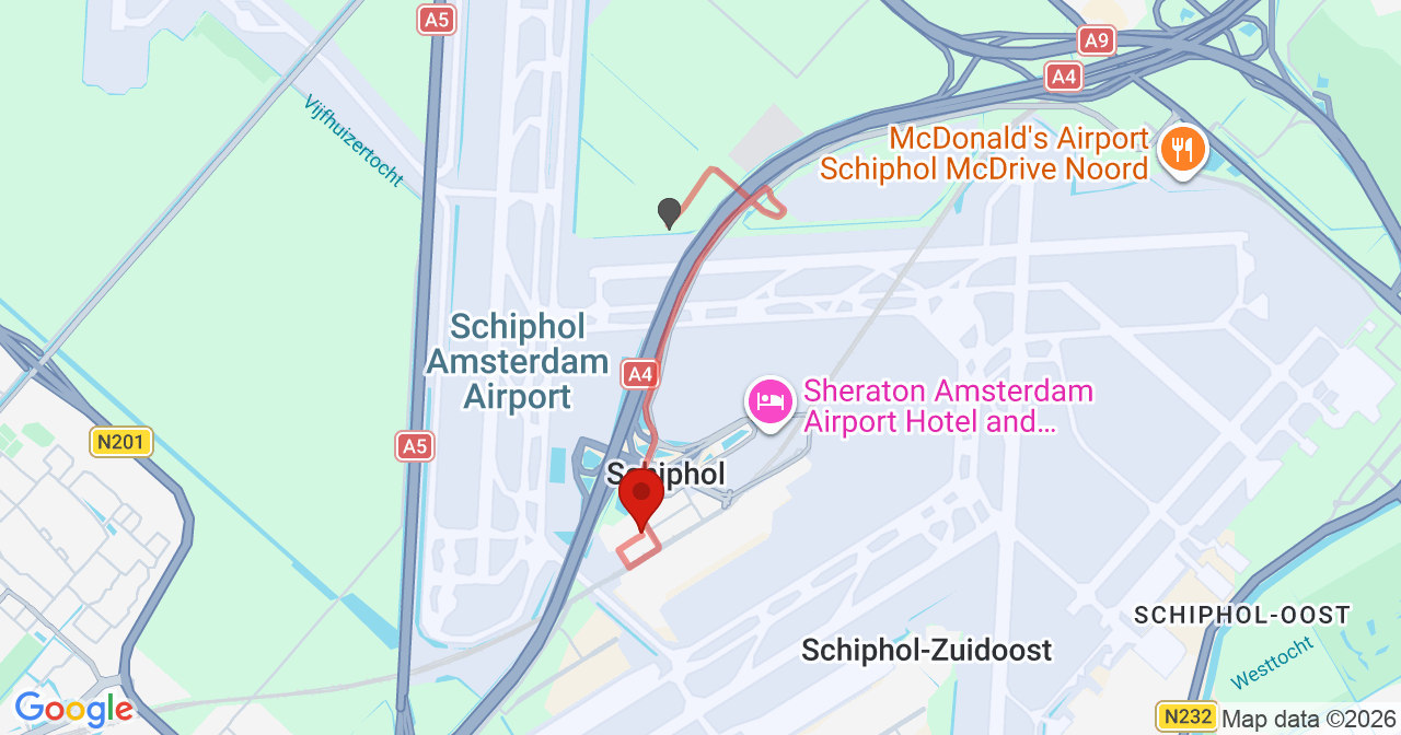 Kaart van het incident in Schiphol met de aanrijroutes van de gealarmeerde eenheden