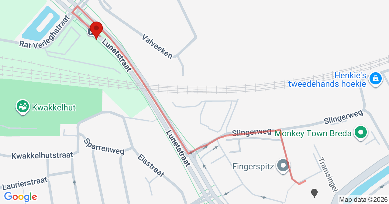 Kaart van het incident in Breda met berekende routes vanaf gealarmeerde posten