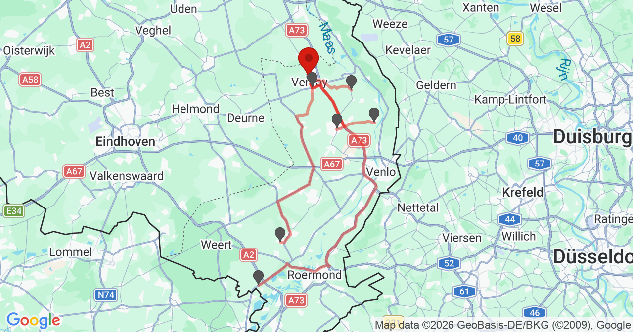 Kaart van het incident in Venray met de aanrijroutes van de gealarmeerde eenheden