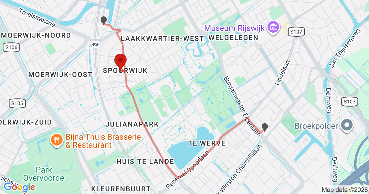 Kaart van het incident in 's-Gravenhage met de aanrijroutes van de gealarmeerde eenheden
