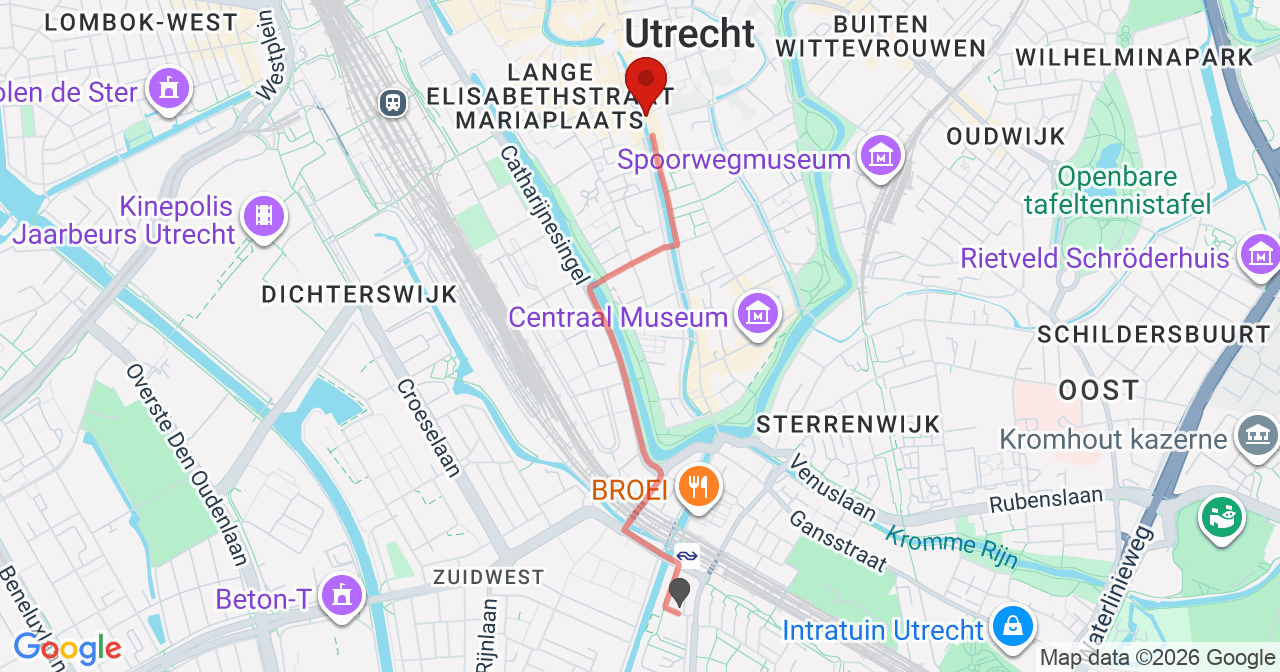 Kaart van het incident in Utrecht met berekende routes vanaf gealarmeerde posten