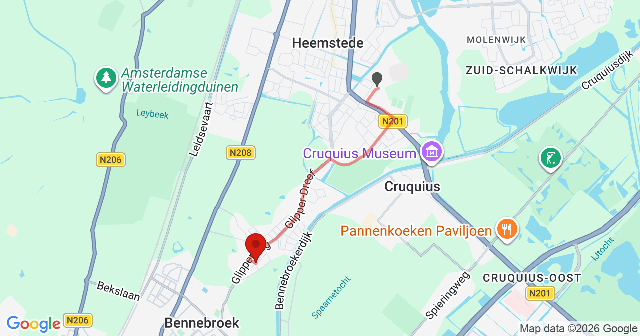 Kaart van het incident in Heemstede met de aanrijroutes van de gealarmeerde eenheden
