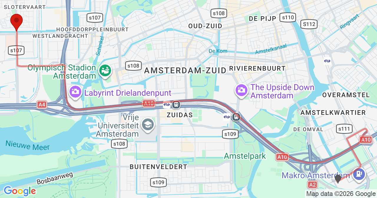 Kaart van het incident in Amsterdam met de aanrijroutes van de gealarmeerde eenheden