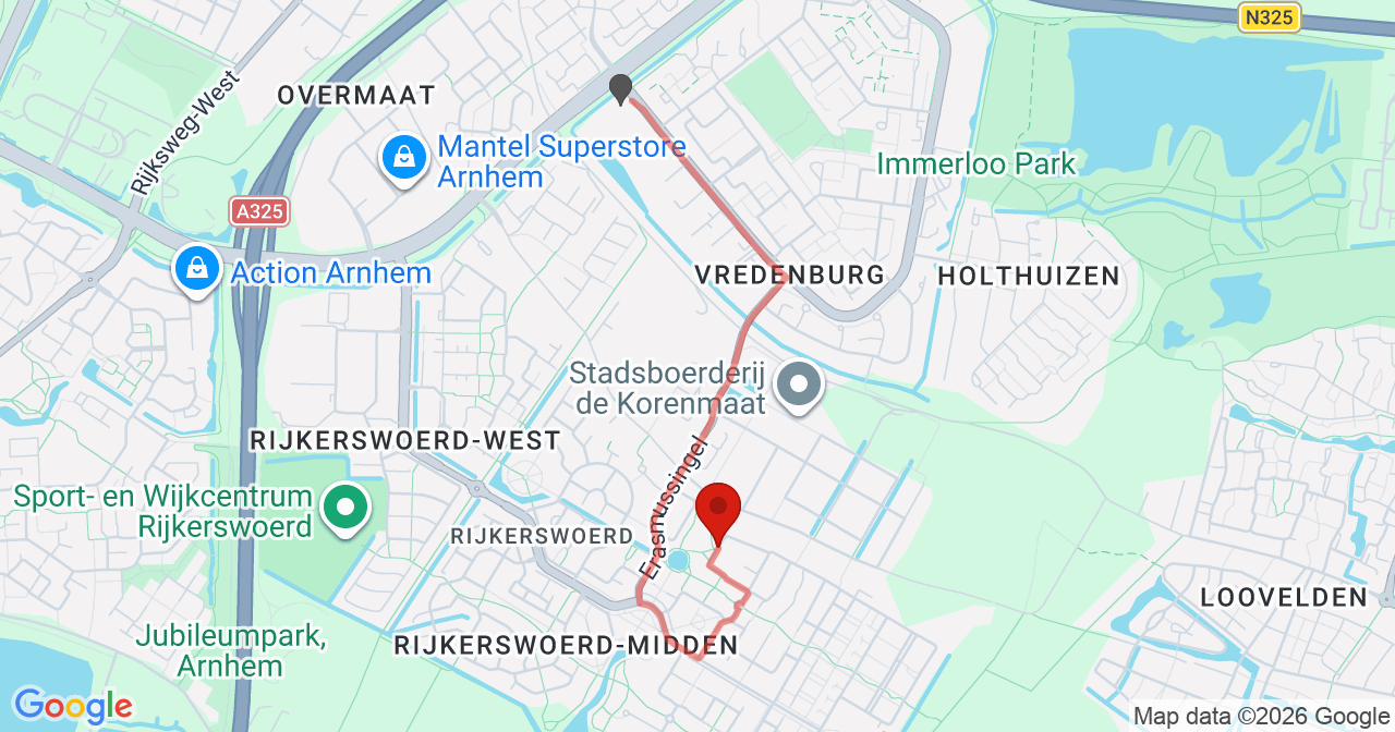 Kaart van het incident in Arnhem met de aanrijroutes van de gealarmeerde eenheden