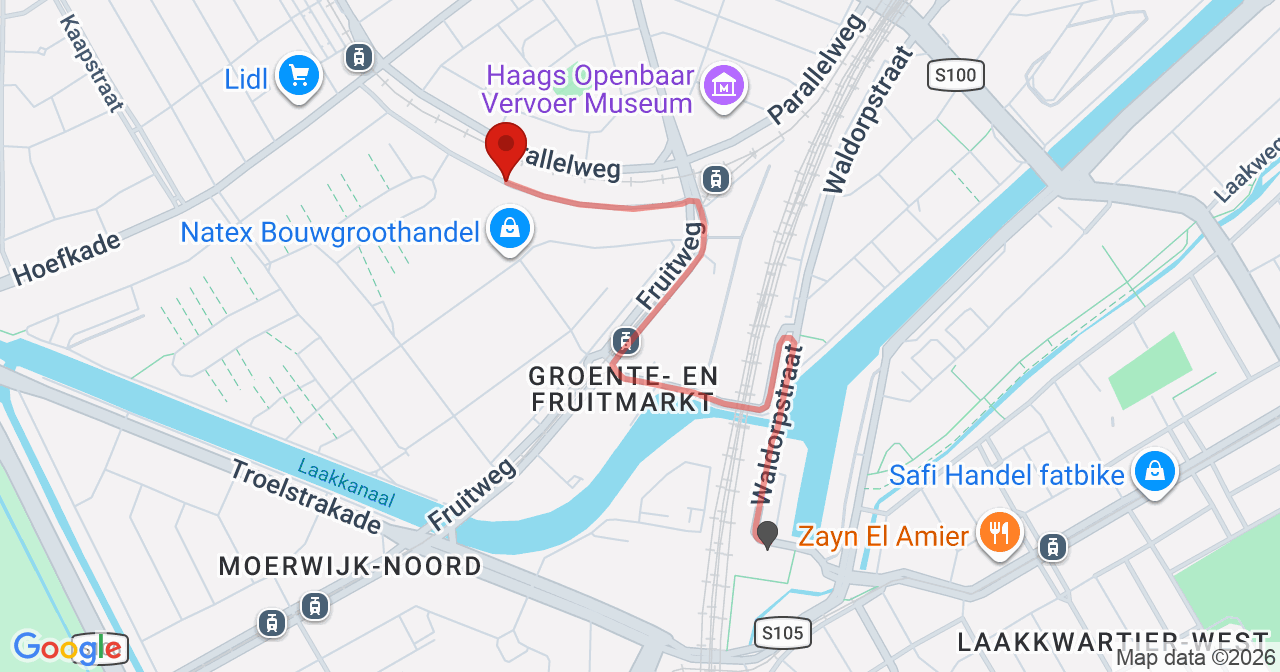 Kaart van het incident in 's-Gravenhage met berekende routes vanaf gealarmeerde posten