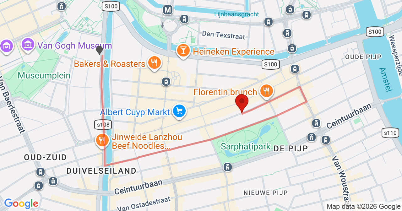 Kaart van het incident in Amsterdam met de aanrijroutes van de gealarmeerde eenheden