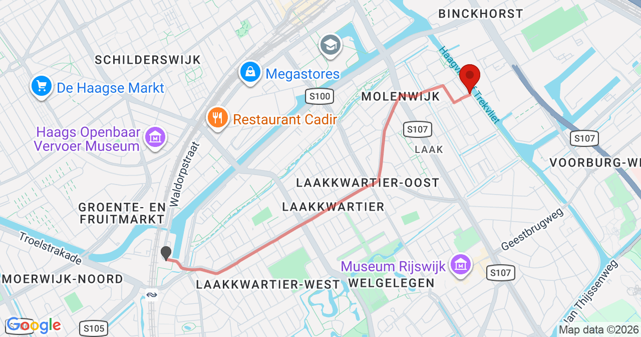Kaart van het incident in 's-Gravenhage met berekende routes vanaf gealarmeerde posten