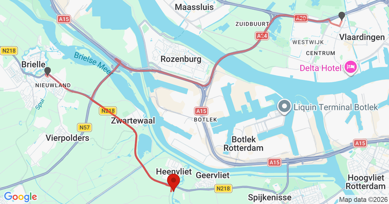Kaart van het incident in Vlaardingen met de aanrijroutes van de gealarmeerde eenheden