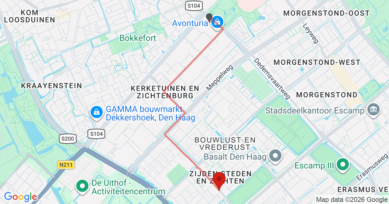 Kaart van het incident in 's-Gravenhage met de aanrijroutes van de gealarmeerde eenheden