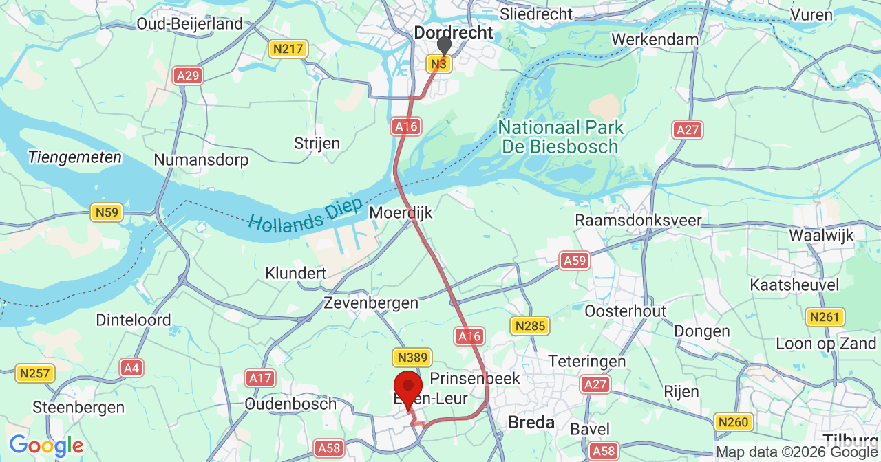 Kaart van het incident in Etten Leur met de aanrijroutes van de gealarmeerde eenheden