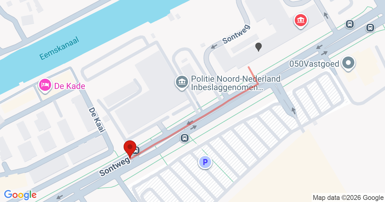 Kaart van het incident in Groningen met de aanrijroutes van de gealarmeerde eenheden
