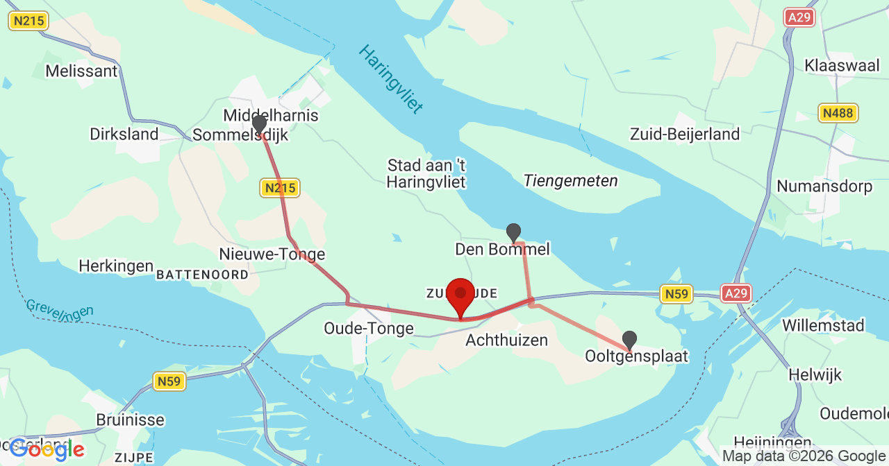 Kaart van het incident in Bommel met de aanrijroutes van de gealarmeerde eenheden