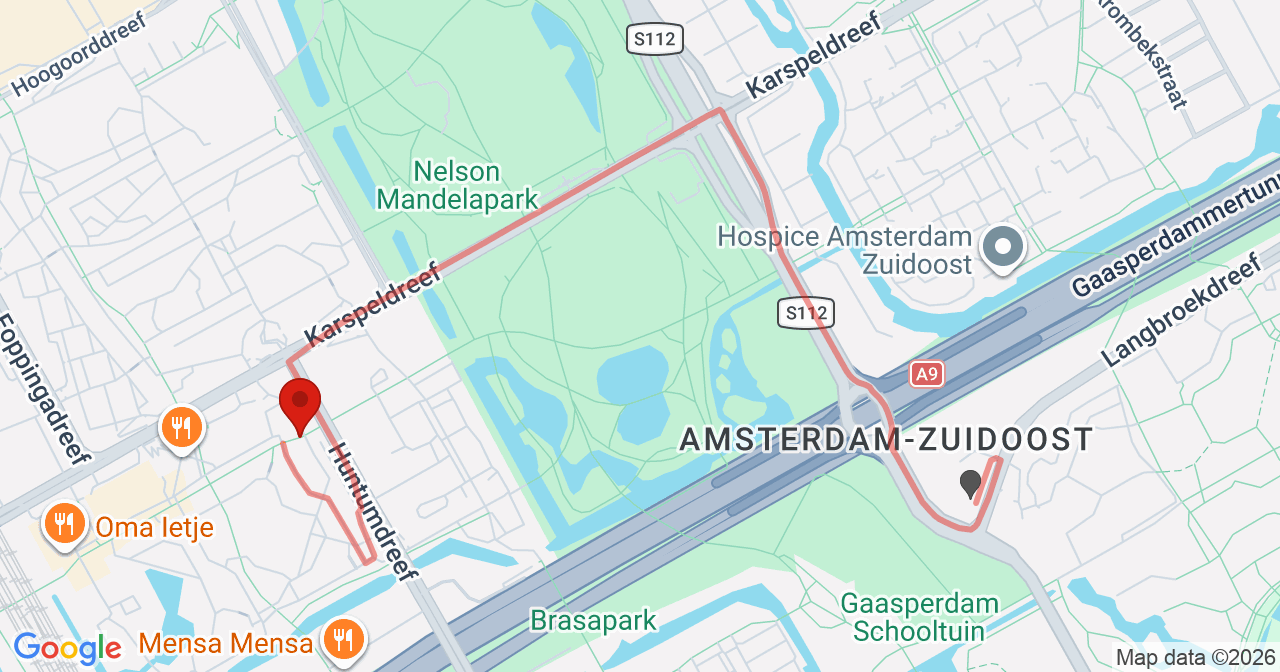 Kaart van het incident in Amsterdam met de aanrijroutes van de gealarmeerde eenheden