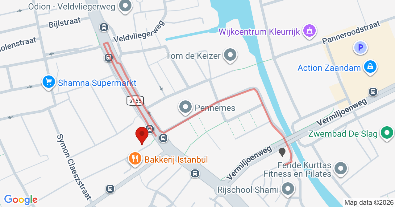 Kaart van het incident in Zaandam met de aanrijroutes van de gealarmeerde eenheden