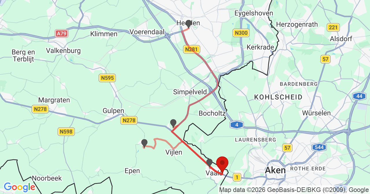 Kaart van het incident in Vaals met de aanrijroutes van de gealarmeerde eenheden