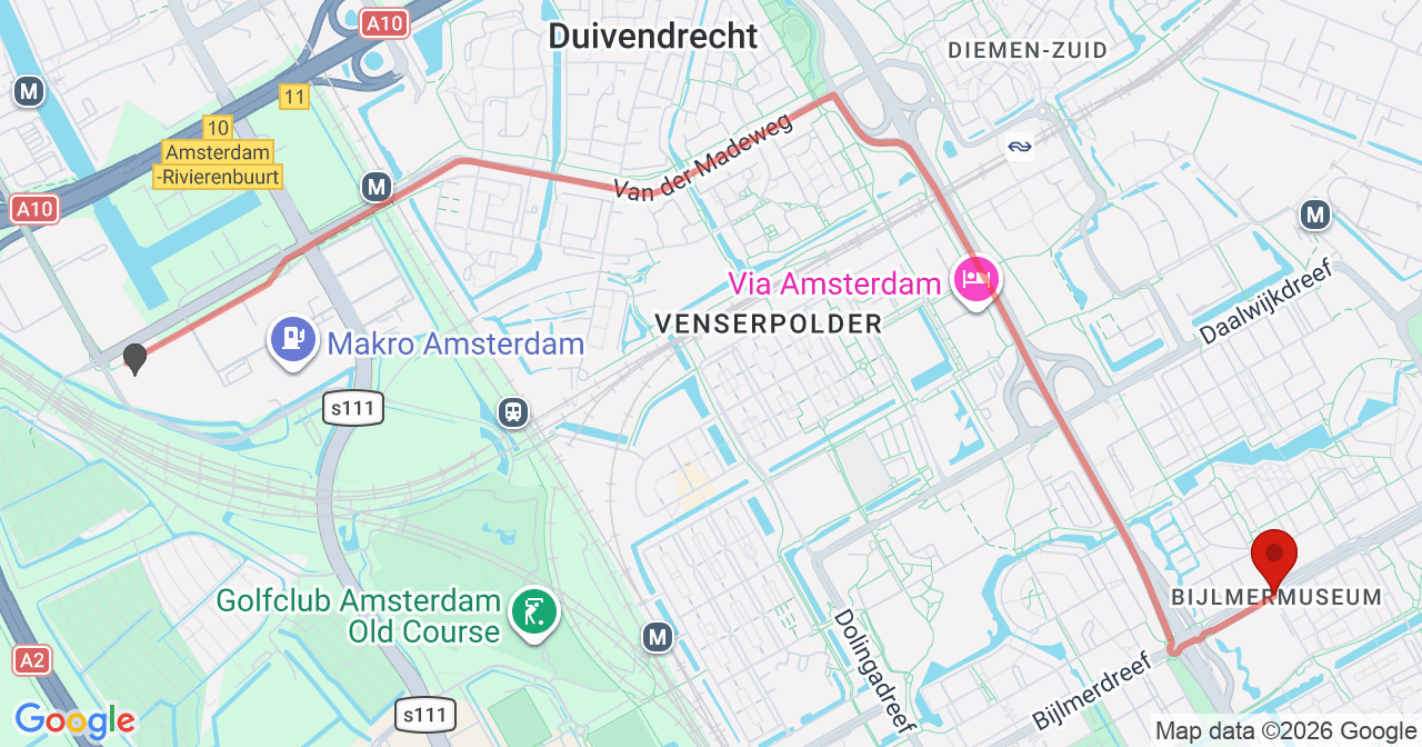 Kaart van het incident in Amsterdam met de aanrijroutes van de gealarmeerde eenheden
