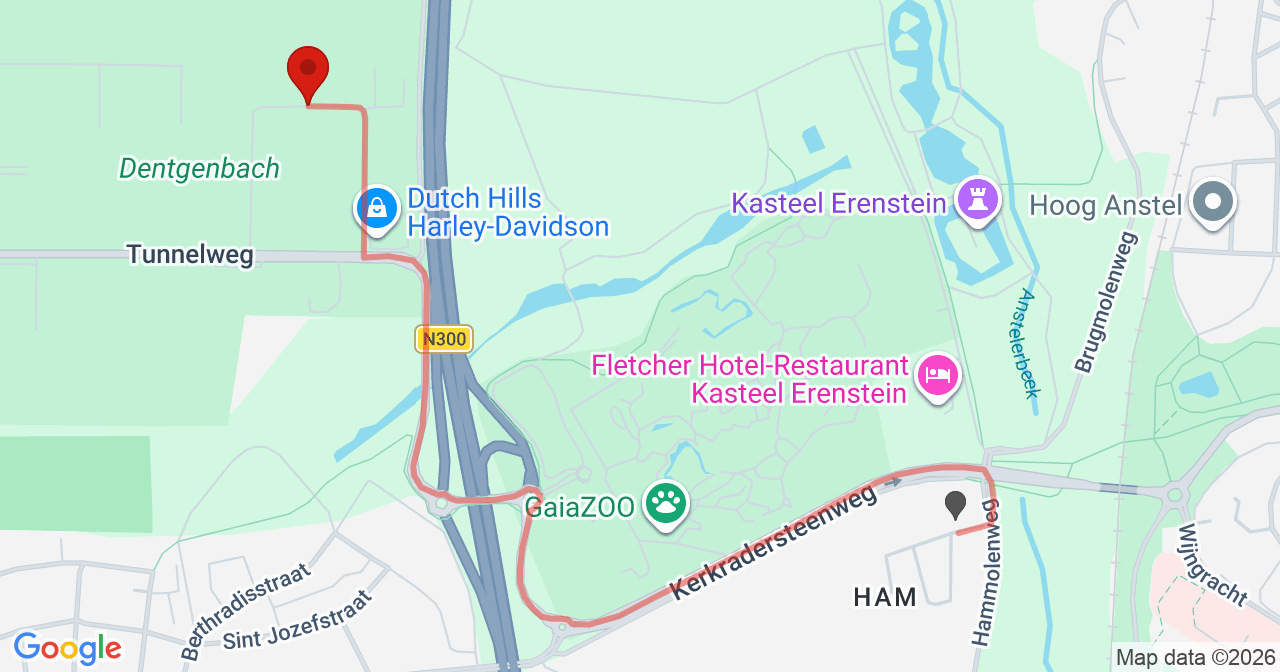 Kaart van het incident in Kerkrade met de aanrijroutes van de gealarmeerde eenheden