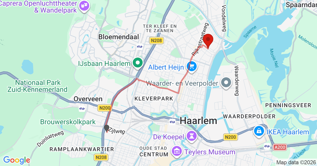 Kaart van het incident in Haarlem met de aanrijroutes van de gealarmeerde eenheden