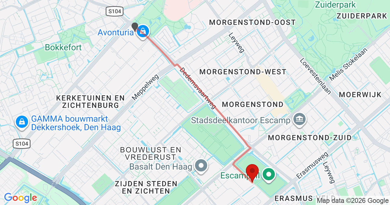 Kaart van het incident in 's-Gravenhage met de aanrijroutes van de gealarmeerde eenheden