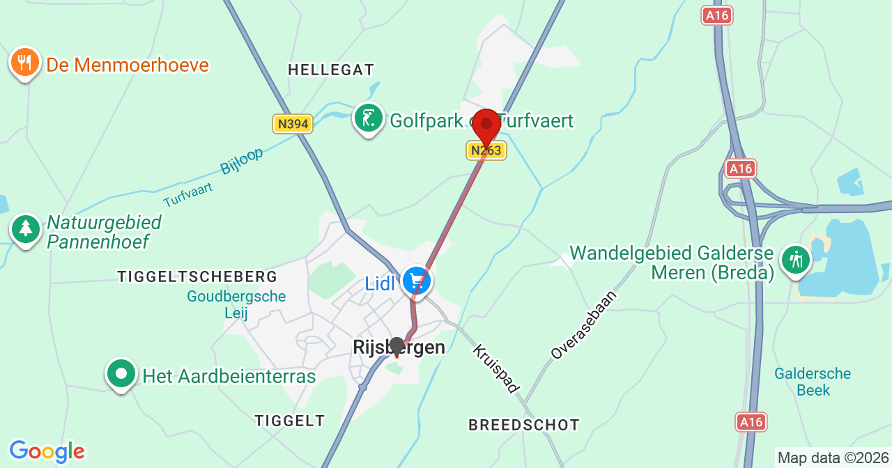 Kaart van het incident in Rijsbergen met de aanrijroutes van de gealarmeerde eenheden