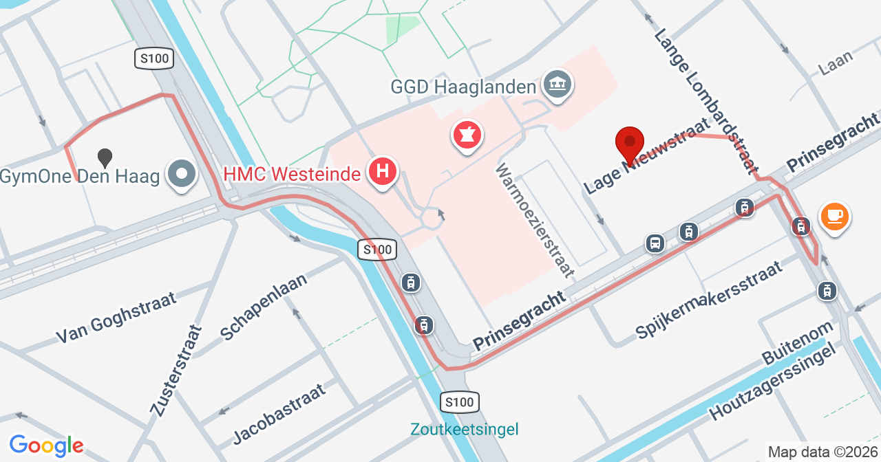 Kaart van het incident in 's-Gravenhage met de aanrijroutes van de gealarmeerde eenheden