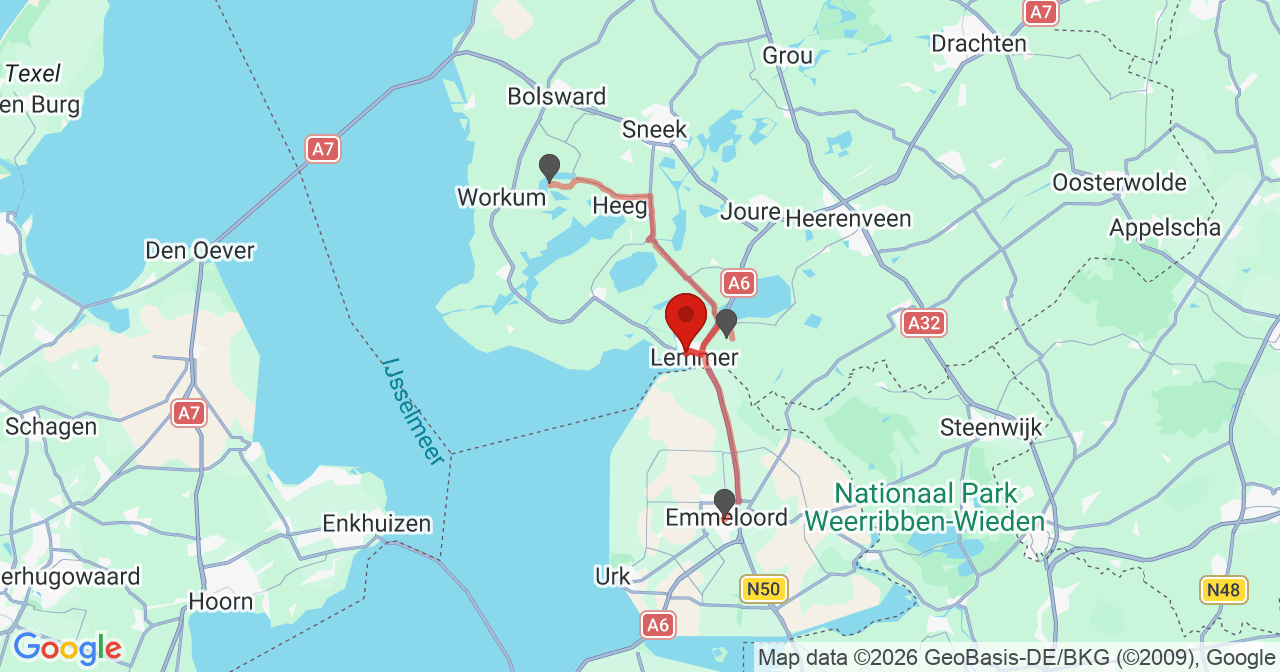 Kaart van het incident in Lemmer met de aanrijroutes van de gealarmeerde eenheden