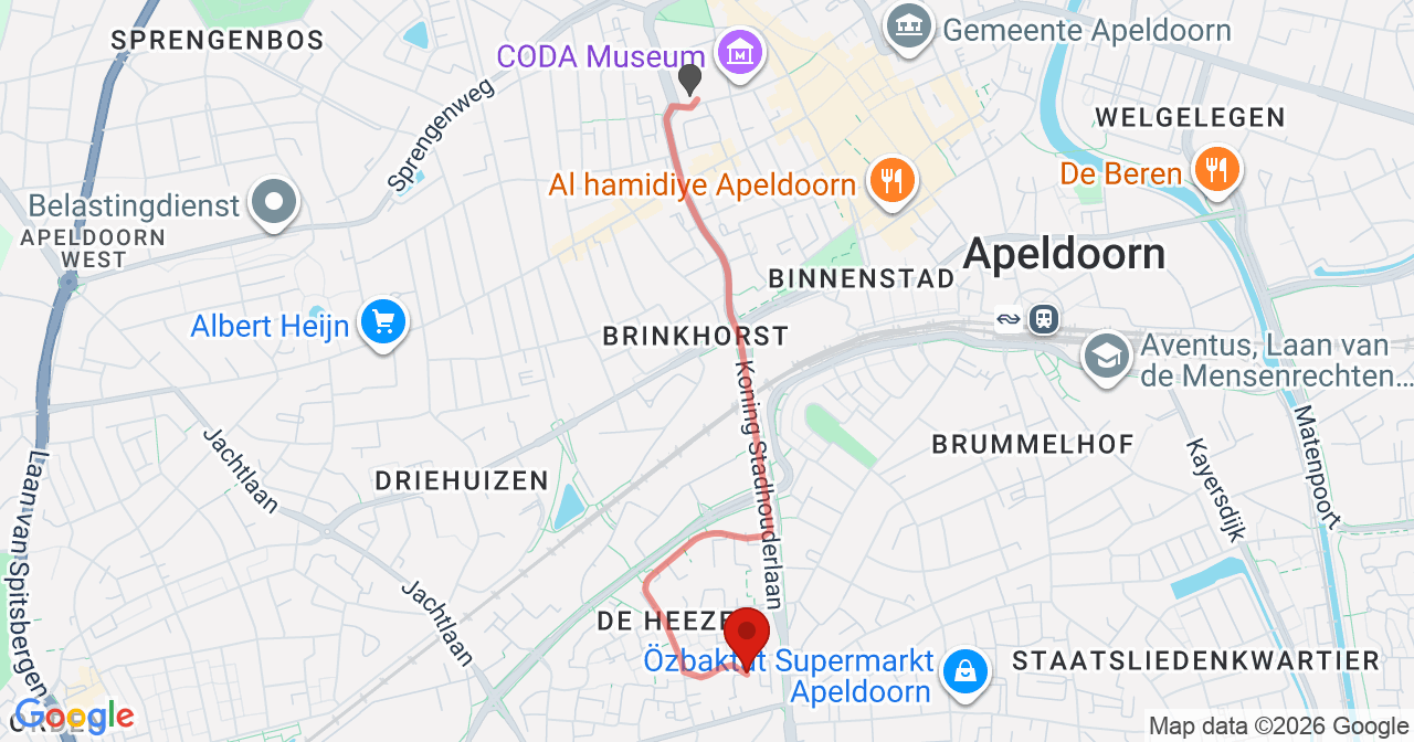 Kaart van het incident in Apeldoorn met de aanrijroutes van de gealarmeerde eenheden