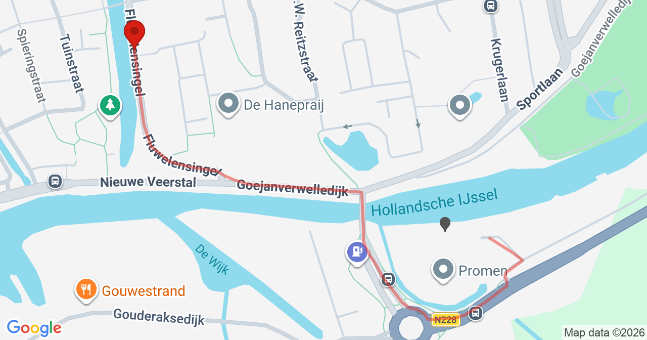 Kaart van het incident in Gouda met de aanrijroutes van de gealarmeerde eenheden