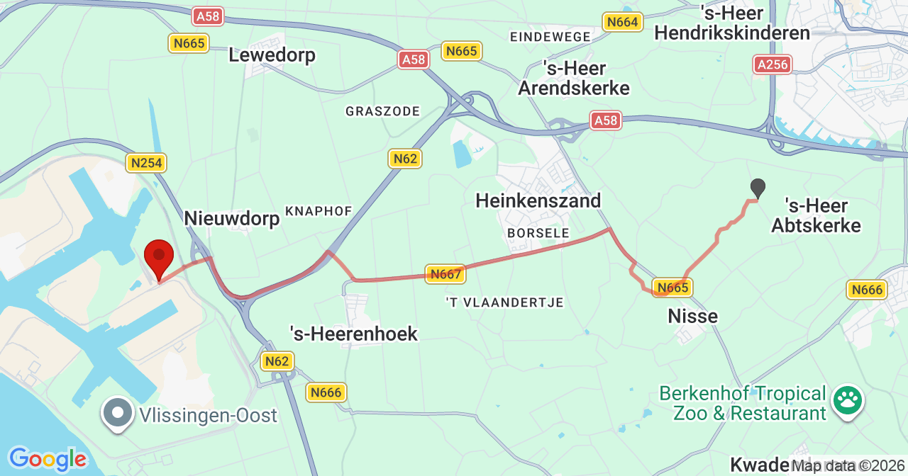 Kaart van het incident in Nieuwdorp met de aanrijroutes van de gealarmeerde eenheden