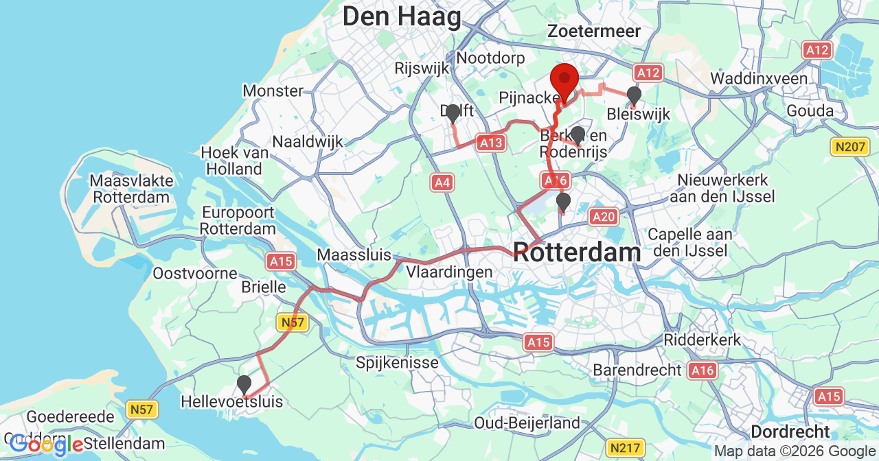 Kaart van het incident in Berkel en Rodenrijs met de aanrijroutes van de gealarmeerde eenheden